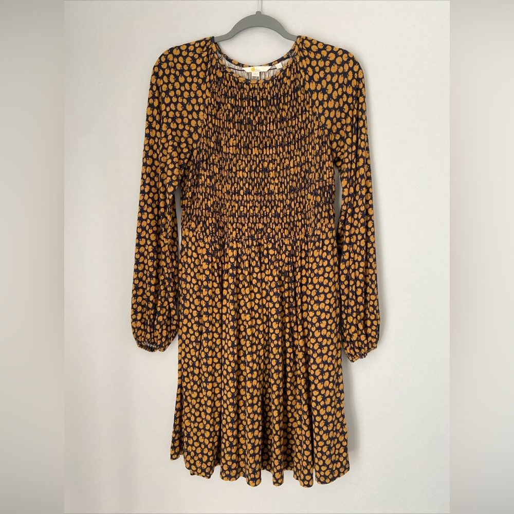 Boden yellow floral jersey smocked dress size 6 6R medium